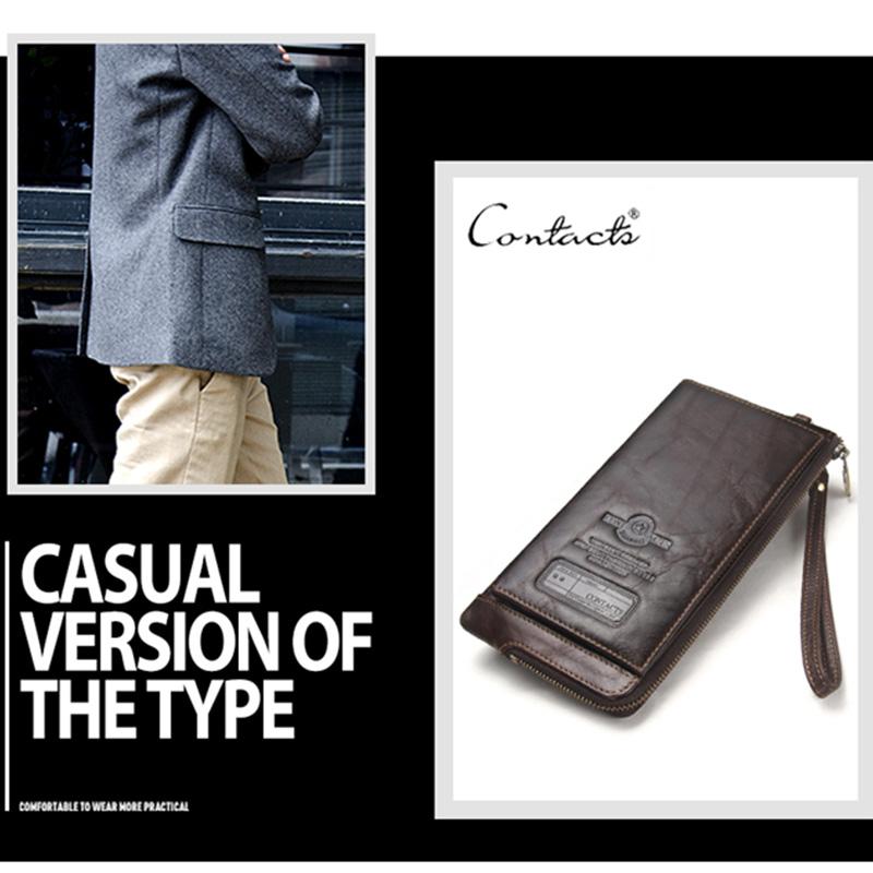 Retro Genuine Leather Wallets Men 9 Card Slot Photo Holder Phone Pocket Portable Money Bag Male Travel Daily Gift Purses CONTACT'S