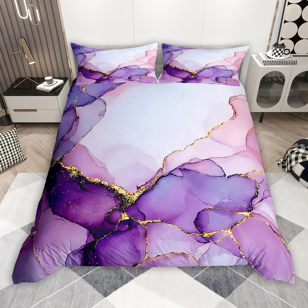 Homewish Aesthetic Marble Duvet Cover Set 2pcs/3pcs for Girls, Watercolor Marbling Bedding Set, Abstract Oil Painting Bed Set