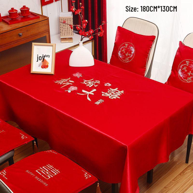 Double Happiness Red Wedding Tablecloth for Ceremony, Altar, Coffee & Dining Table