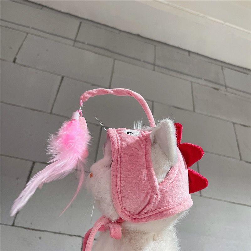 Yellow Pet Hat with Feather Teaser for Cats & Dogs