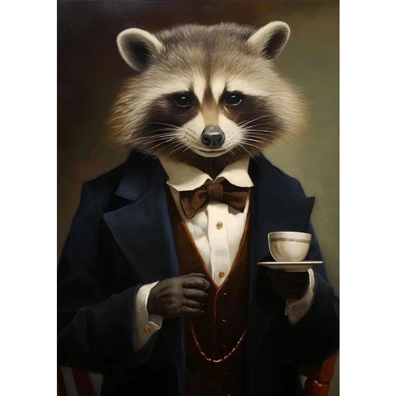 Elegant Animals Raccoon in Tuxedo Owl Pug Suit Poster Canvas Painting Cute Kawaii Wall Art Pictures Living Room Home Decor