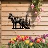 2D Flat Fox Pine Trees Metal Wall Art, Rustic Wildlife Silhouette Black Outdoor Decor for Living Room Cabin Office Indoor Outdoor Nature Inspired Sign