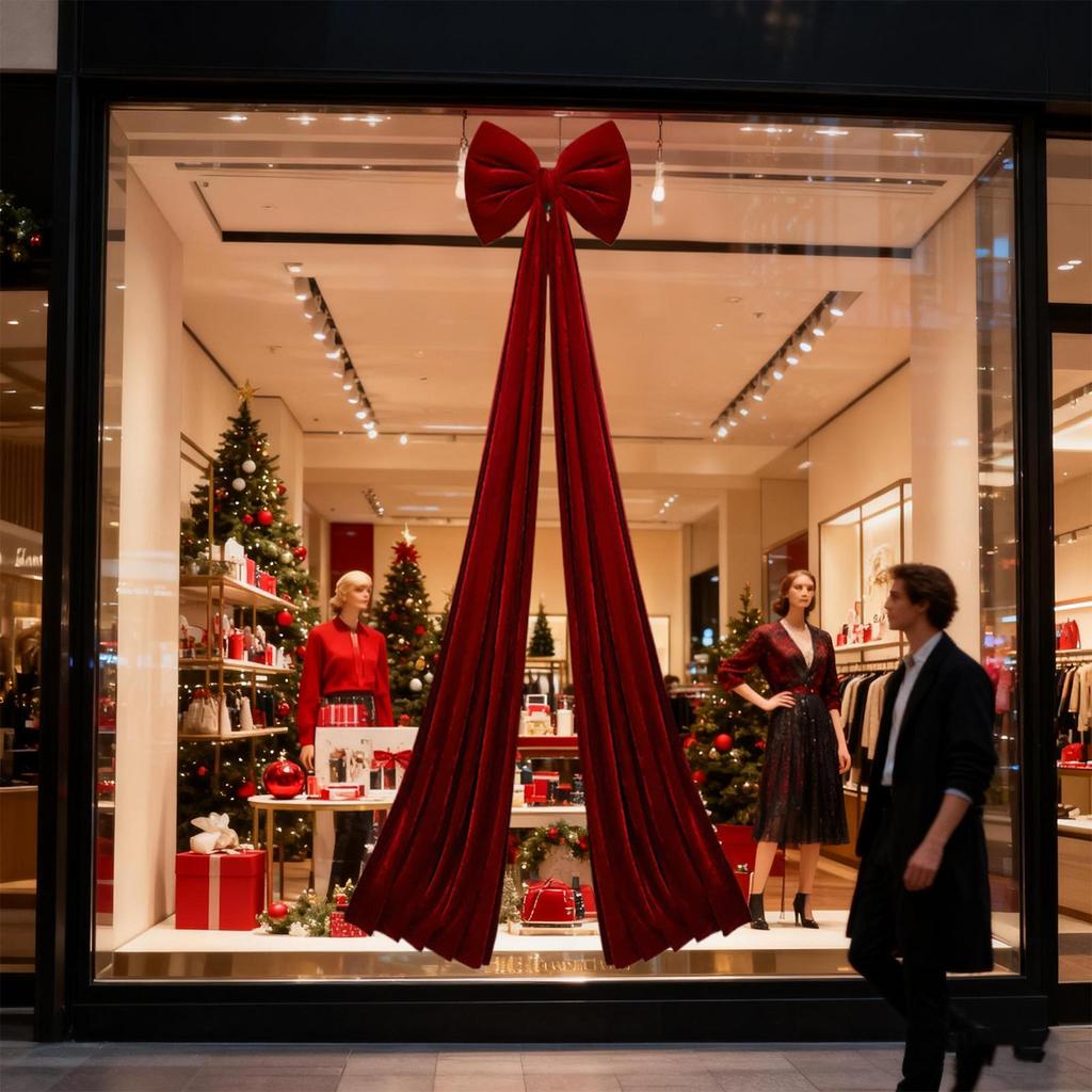 Extra Large Christmas Velvet Bow 6.6 Ft Seasonal Decorations Big Tree Topper Bow Rustic Christmas Decor For Home Wall Stairs