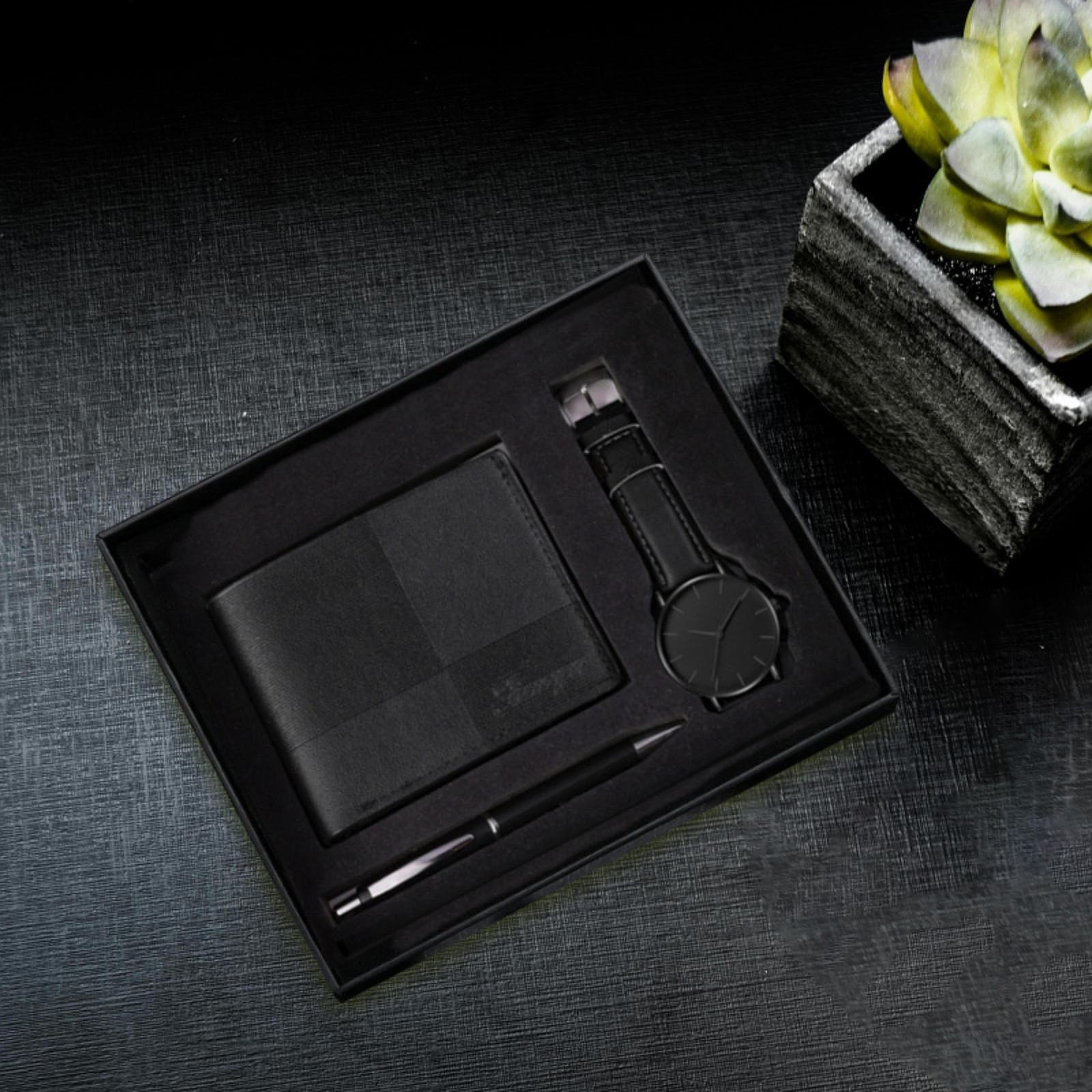 Creative Gift Set for Men: Watch, Wallet, Pen – Perfect Anniversaries, Father s Day чёрный