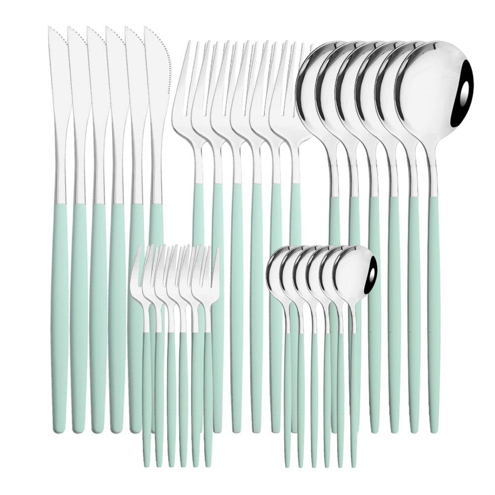 30pcs Gold Dinnerware Set Stainless Steel Dinner Knife Fork Coffee Spoon Teaspoon Flatware Dishwasher Safe Kitchen Tableware Set