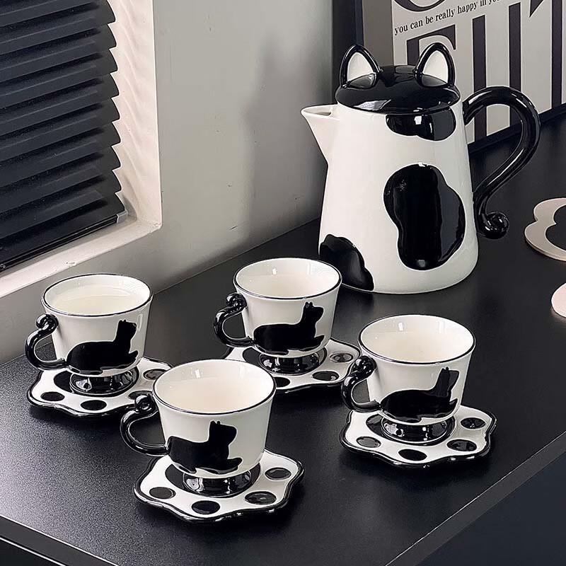 Shangqi Black & White Cat Ceramic Drinkware Set