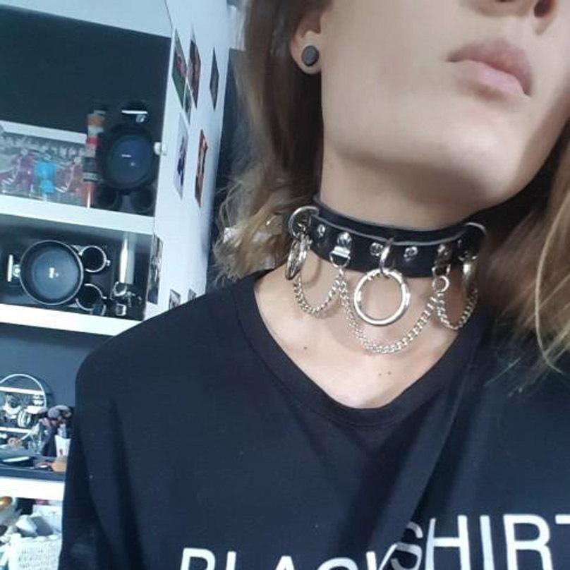 VaHppy Seks zabawka Do Slave Collar Neck stal nierdzewna + skóra 43*5CM 140g 4kolory Punk Moda Cosplay SM BDSM Seks gry bondage