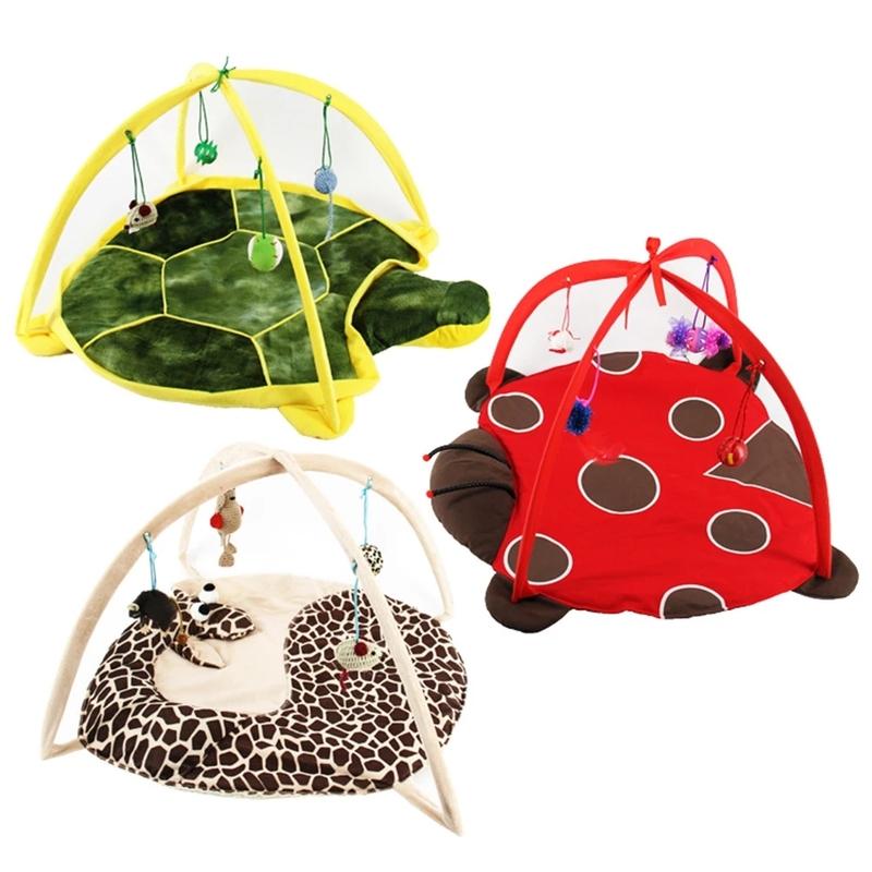 52x35cm cat play mat cat tent activity center with hanging cat toy ball mouse outdoor pet bed cat play tent easy to carry