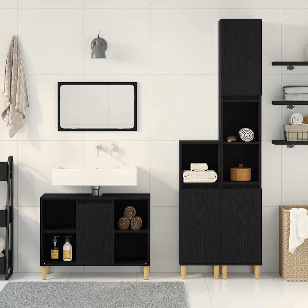 Bathroom Furniture Set with Storage 3 pcs Black Wood based Material