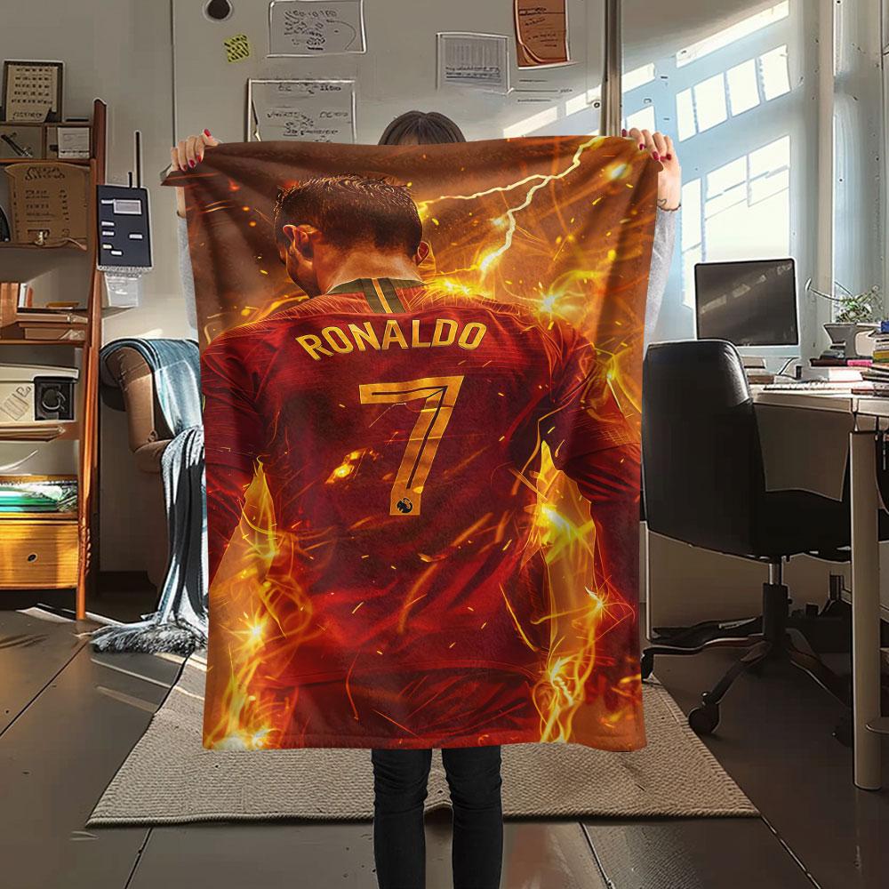 1PC CR7 Cristiano Ronaldo Patterned Flannel Blanket Suitable For All Seasons for Home Decor Warmth and Comfort Gifts Holiday Present