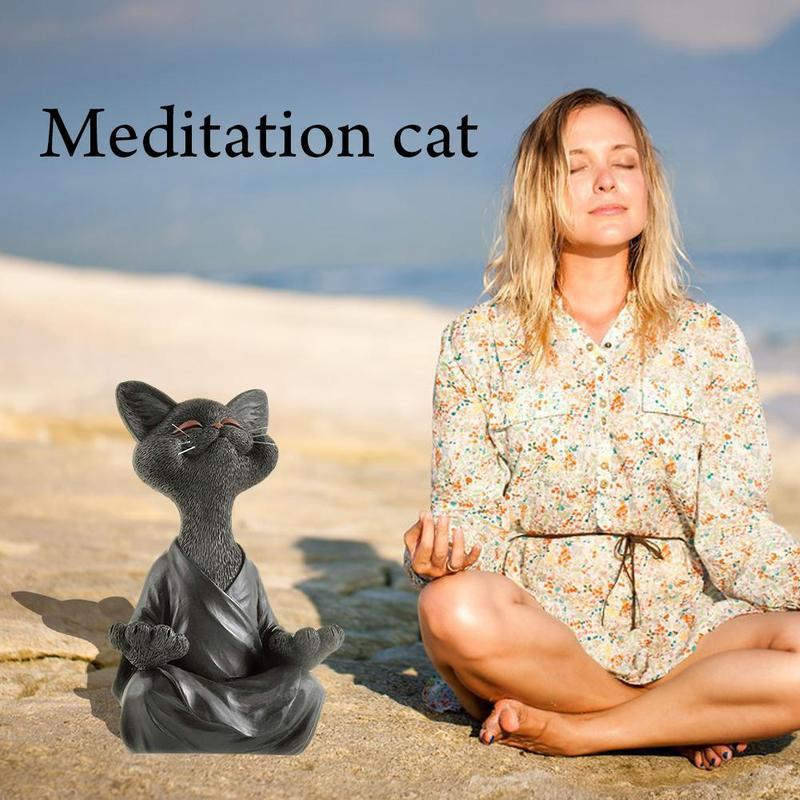 Kat Meditation Dyremeditation Kat Harpiks Ornamenter Siddende Zen Buddha Have Dekoration Ornamenter