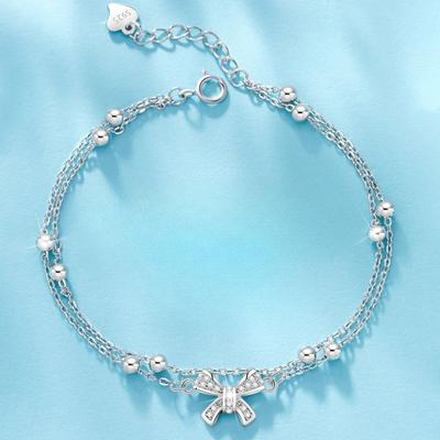 S925 Sterling Silver Bow Bracelet Female Light Luxury Minority Design Advanced Sense