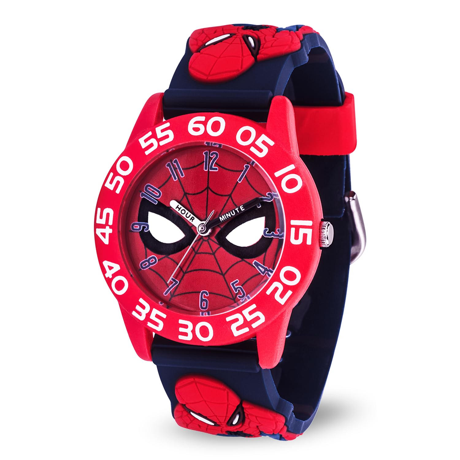

Marvel Spider-Man Kids Plastic Time Teacher Analog Quartz 3D Strap Watch, Black, Quartz Wristwatch.