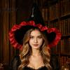 Stage Performance Witch Hat Halloween for Women, Velvet Wizard with Ruffle Bendable Brim And Bow Party, Masquerade, Cosplay Costume Accessory Durable