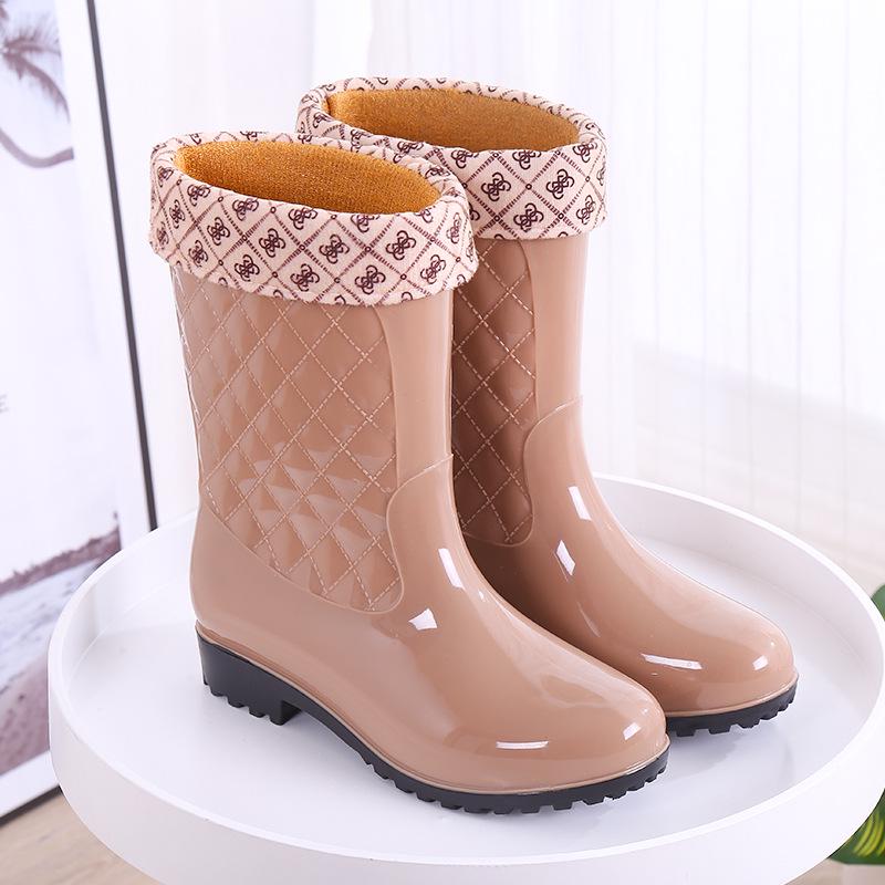 Damskie Kalosze do Połowy Łydki - Antypoślizgowe, Grubo Podeszwowe, Wodoodporne z Ciepłą Bawełnianą Podszewką na Jesień/Zimę