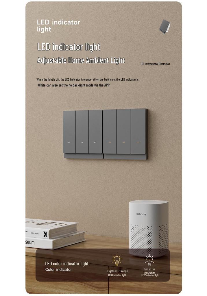 Smart Home Wall Socket Panel: 86 Type Five-Hole, Monitors Power Usage, Mijia App Compatible for Mobile Control