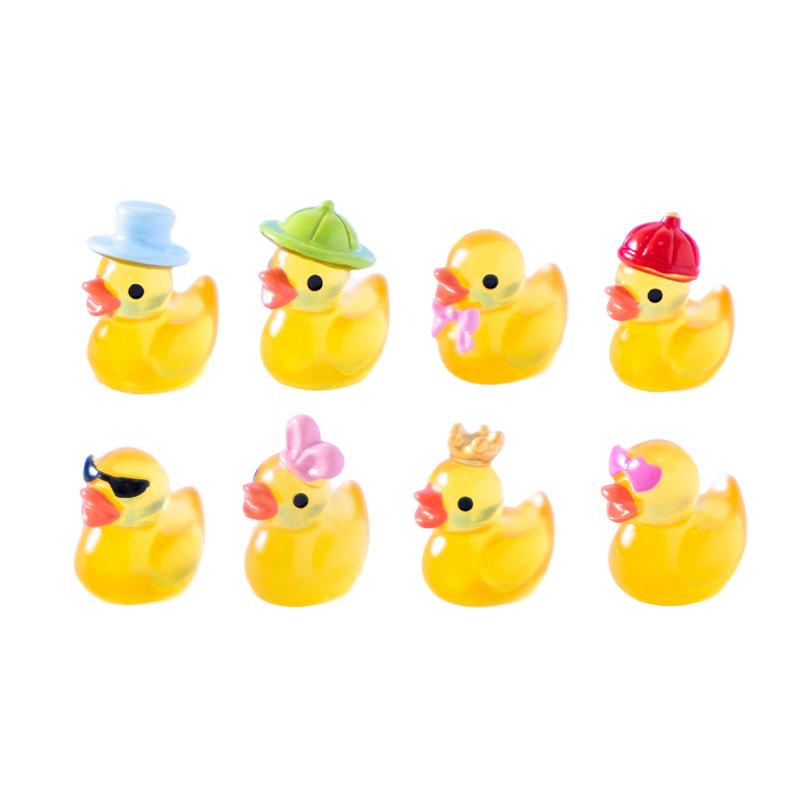30pcs Luminous Resin Mini Yellow Duckling Miniatures Doll House Glow-in-the-Dark Ducks Figurines for DIY Aquarium Garden Decor