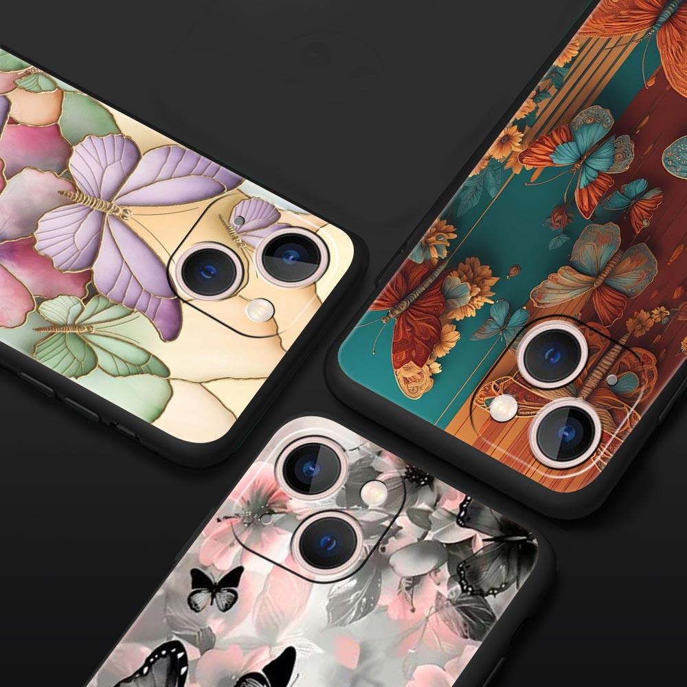 Fashionable Butterfly Flower Pattern Phone Case Cover for iPhone 17 16 15 14 13 12 11 Pro Max 17 Air Plus Soft TPU Shell Fundas
