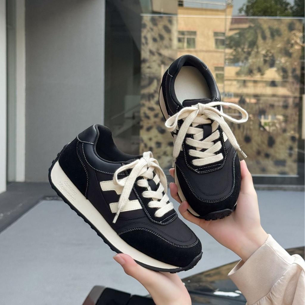 Leather platform versatile fried street sneakers women's 2025 new autumn American retro fashionable feet small German training shoes