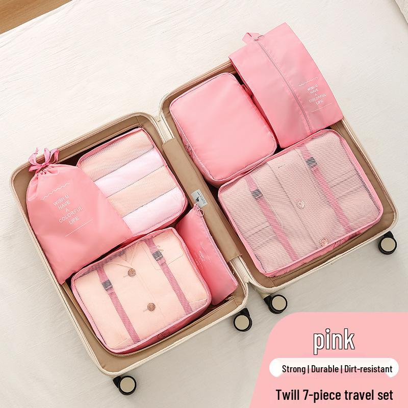 

Seven-Piece Travel Organizer Set: Suitcase Clothes & Underwear Bags, Toiletry & Waterproof Storage Bags