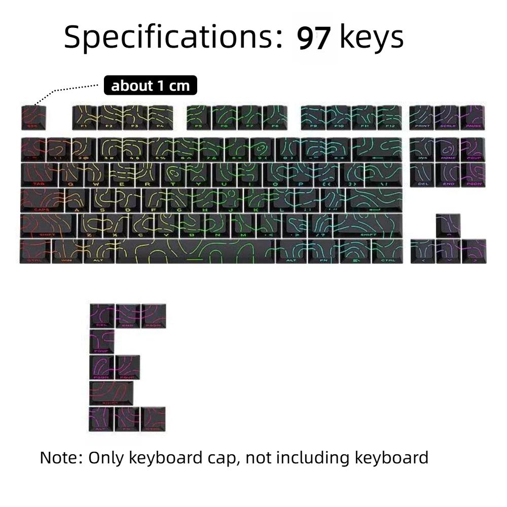 97 Keys PET Mechanical Keyboard Keycaps Sidelit Light White Contour Lines Double Shot Keycaps Translucent Cherry Profile