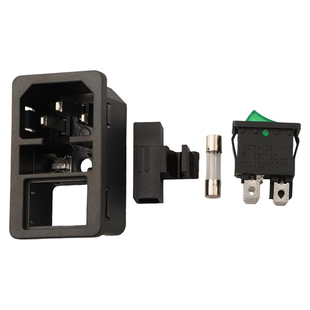 About 5x3x3cm IEC320 C14 3-Pin Socket 10A Rated Current 250V Rated Voltage Compact Size Illuminated Rocker Switch