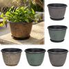 Flower Pots for Green Plants 12 Inch Thickened Outdoor Indoor, Plastic Leaf-Pattern Texture Garden with Trays Planter Drainage Hole & Saucer,