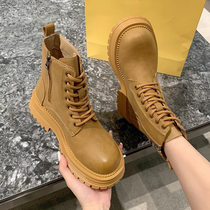 

Модные ботильоны на квадратном каблуке с толстой подошвой и боковой молнией, женские 2024, новая модная темпераментная короткая обувь на шнуровке, тонкие ботинки, тренд 40