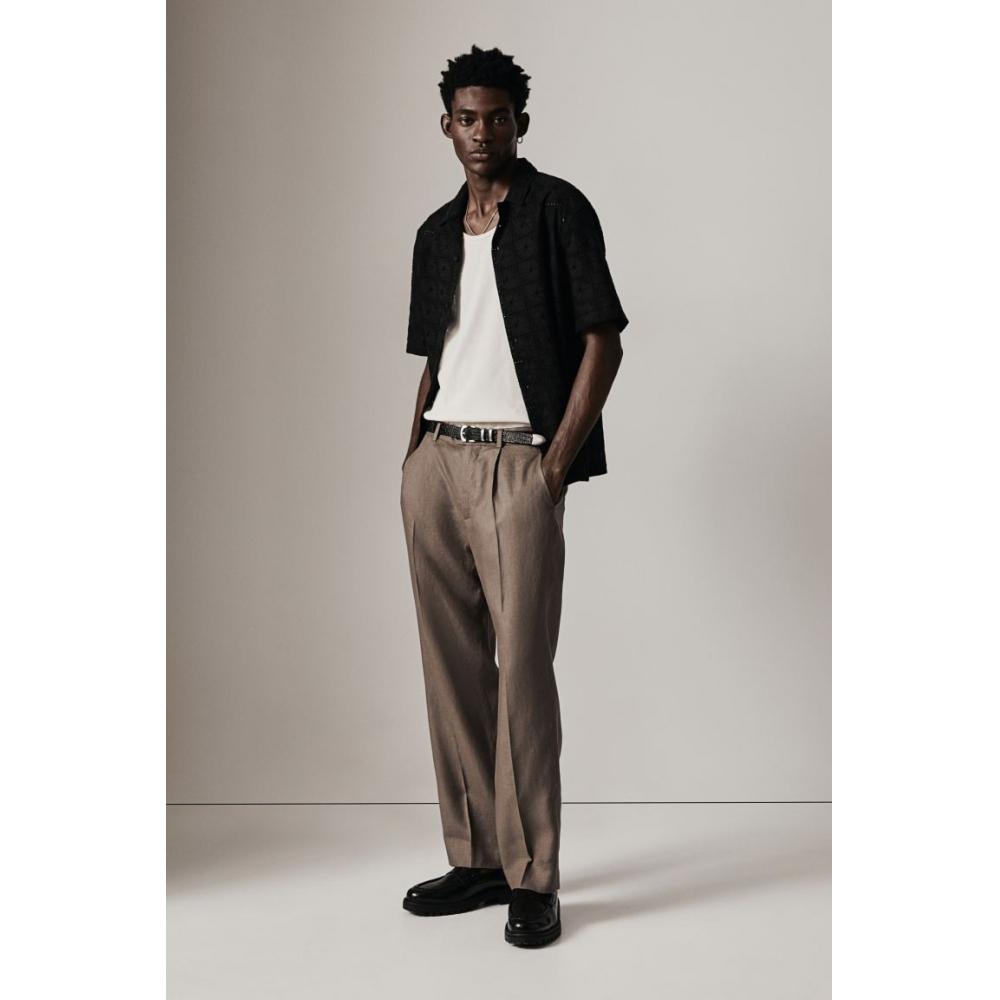 

HM льняные костюмные брюки свободного кроя темно-бежевые