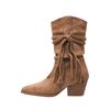 Fringe Women High Heels Boots Pointed Toe Heeled Shoes Winter Designer New Chunky Chelsea Boots Suede Shoes Mujer Botas