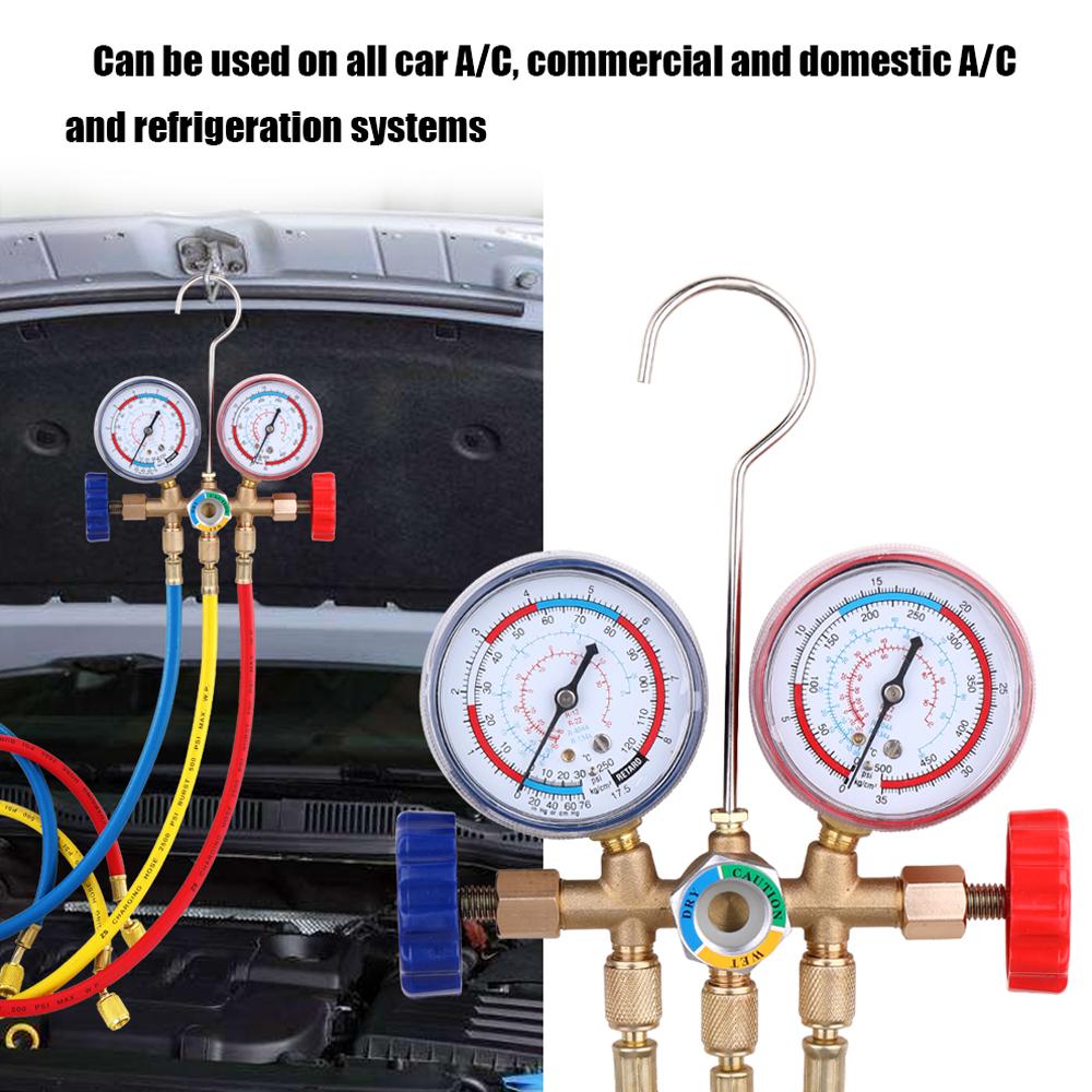 Gauge Measurement Tool Refrigerant Manifold Gauge Air Conditioning Refrigerant Charging Hoses with Gauge for R12 R22 R404A R134A