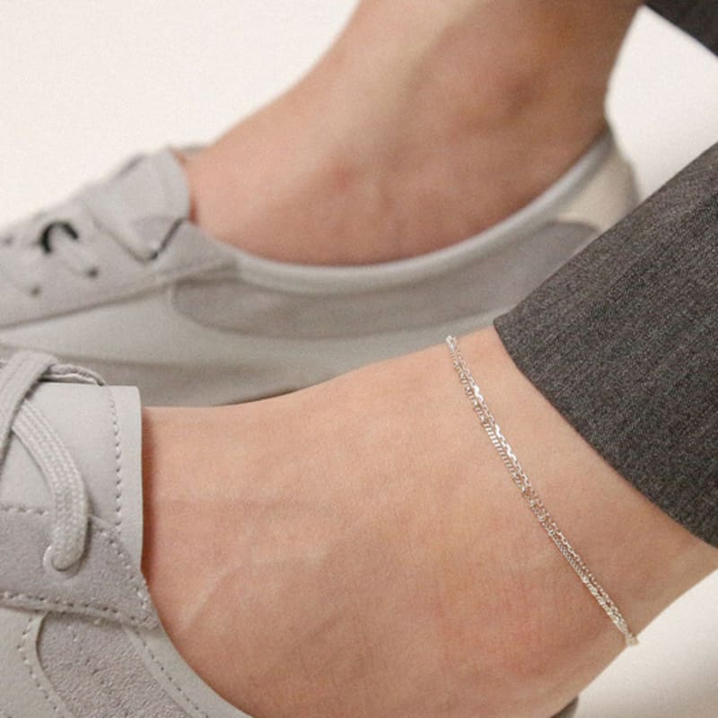 

J.Lauren Ball Chain Doble Line Silver Anklet A0679 single type