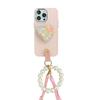 For IPhone 15 Rhinestone Pearl Love Stand Mobile Phone Case for IPhone 17 Pearl Hand Chain Crossbody Rope Silicone