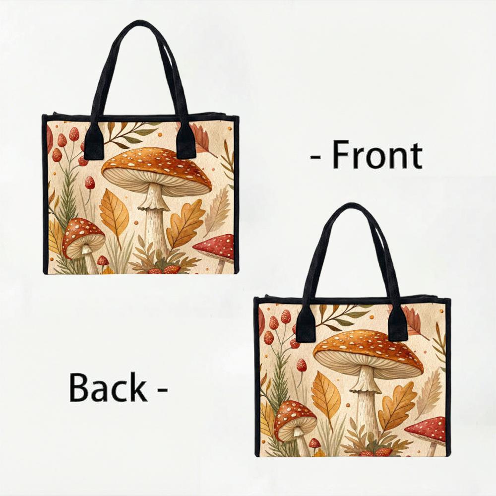 Vintage Mushroom Print Casual Tote Bag for Outdoor Shopping Daily Use