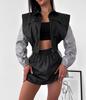 Damen Freizeit Set Mode Locker Colorblock Langarm Reißverschluss Strickjacke Kontrastfarbe Oberteil Rock Sportanzug