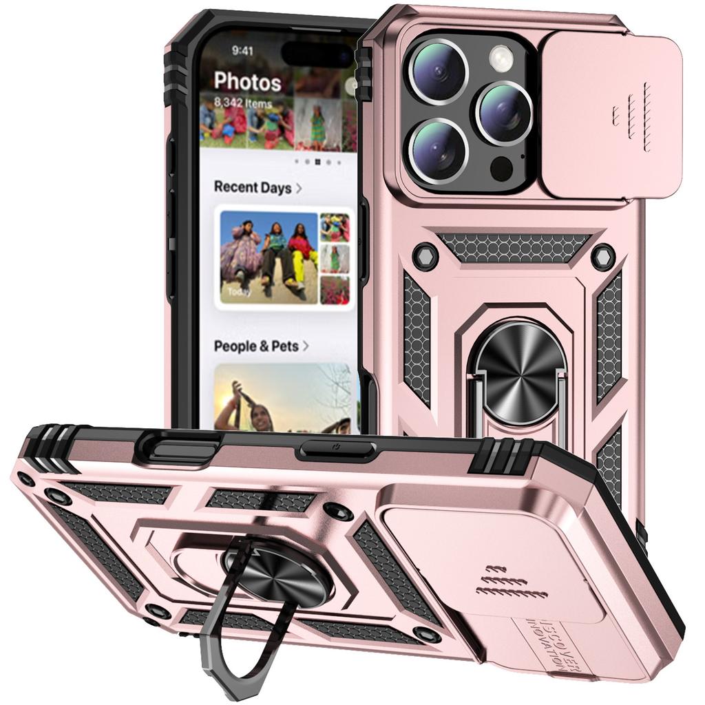 Ring Stand Rotating Slide Camera Lens Military Grade Armor Case for iPhone 16 14 13 12 11 15 Pro Max 16 Plus 13Mini 12Mini Cover