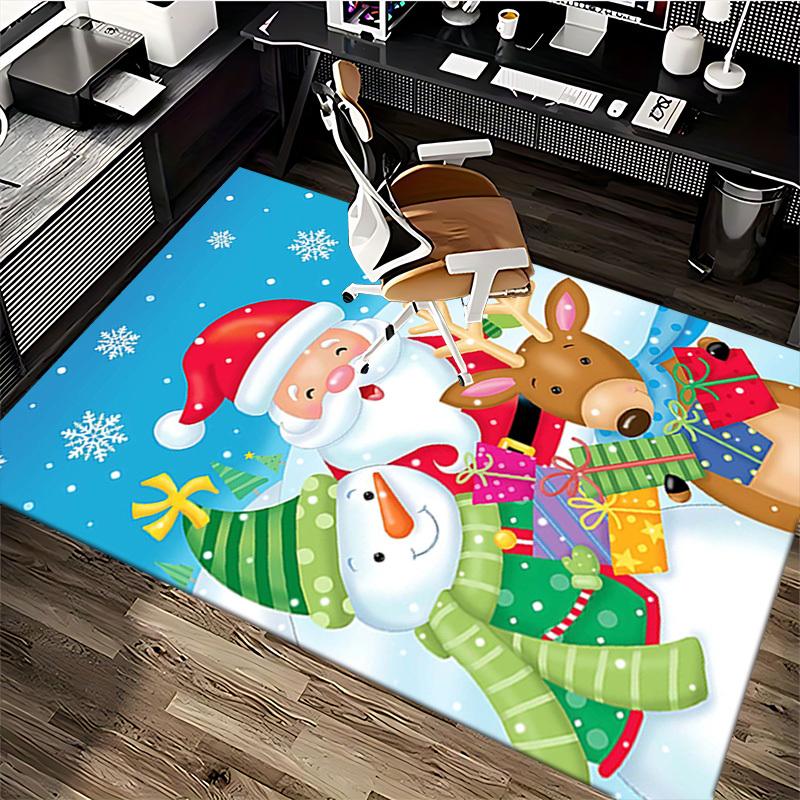 Christmas Santa Claus Snowman Deer Anime Cartoon Chair Mat Non-Slip Carpet for Office Home Decoration Living Room Bedroom Game Room Dormitory Gift.R02