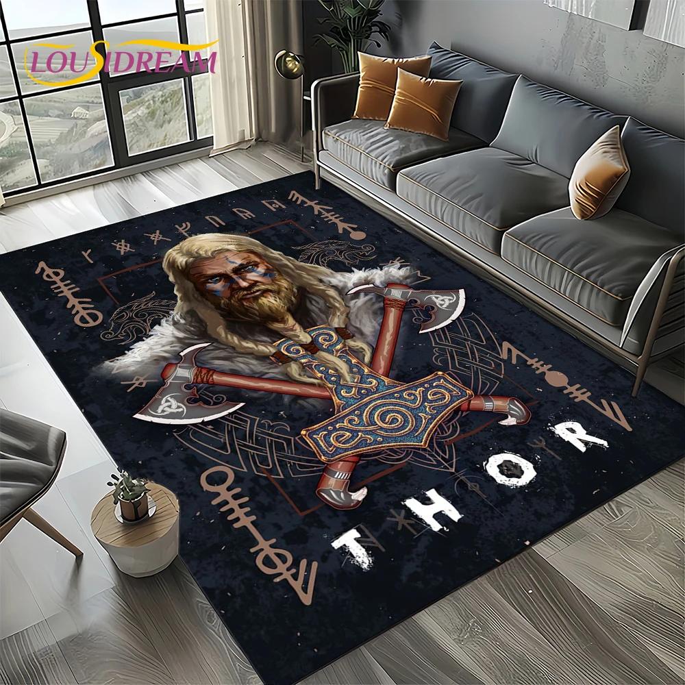 Odin Viking Symbol Valknut Nordic Valhalla Carpet Rug for Living Room Bedroom Home Sofa Decoration,Area Rug Non-slip Floor Mat
