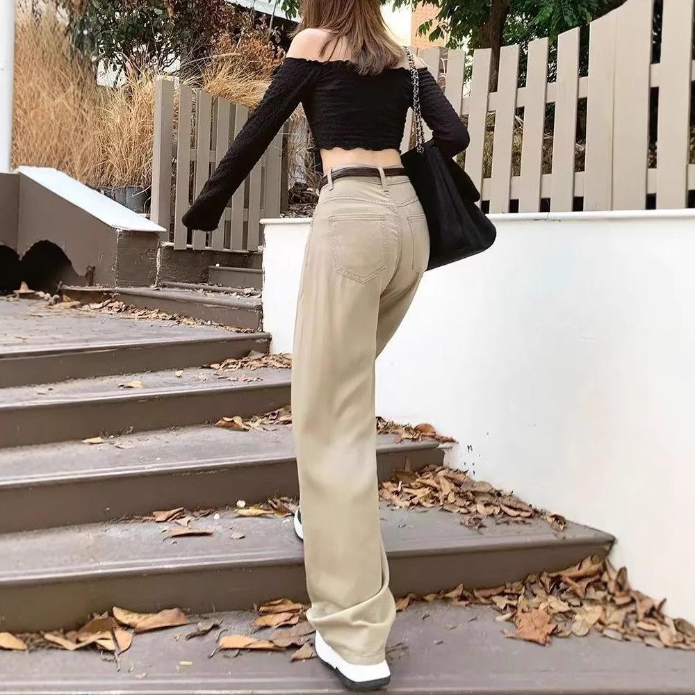 Women's High-End Coffee Straight Wide-Leg Pleated Jeans 2025 - Versatile Loose Floor-Length Pants