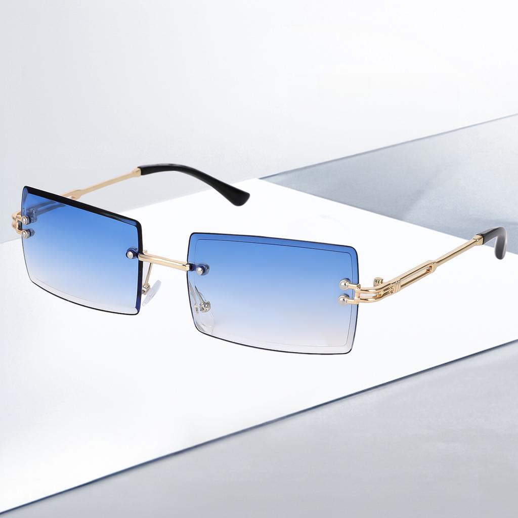Women's Sunglasses Retro Sunglasses for Women Men Tinted Lens Metal Frame Vintage Rimless Rectangle Glasses UV400 Protection