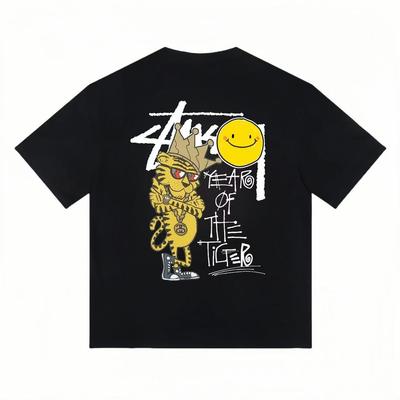 2025 Summer and Autumn American Retro Cartoon Tiger Print T-shirt Loose and Casual Short-sleeved Men's and Womens Sportswear Top