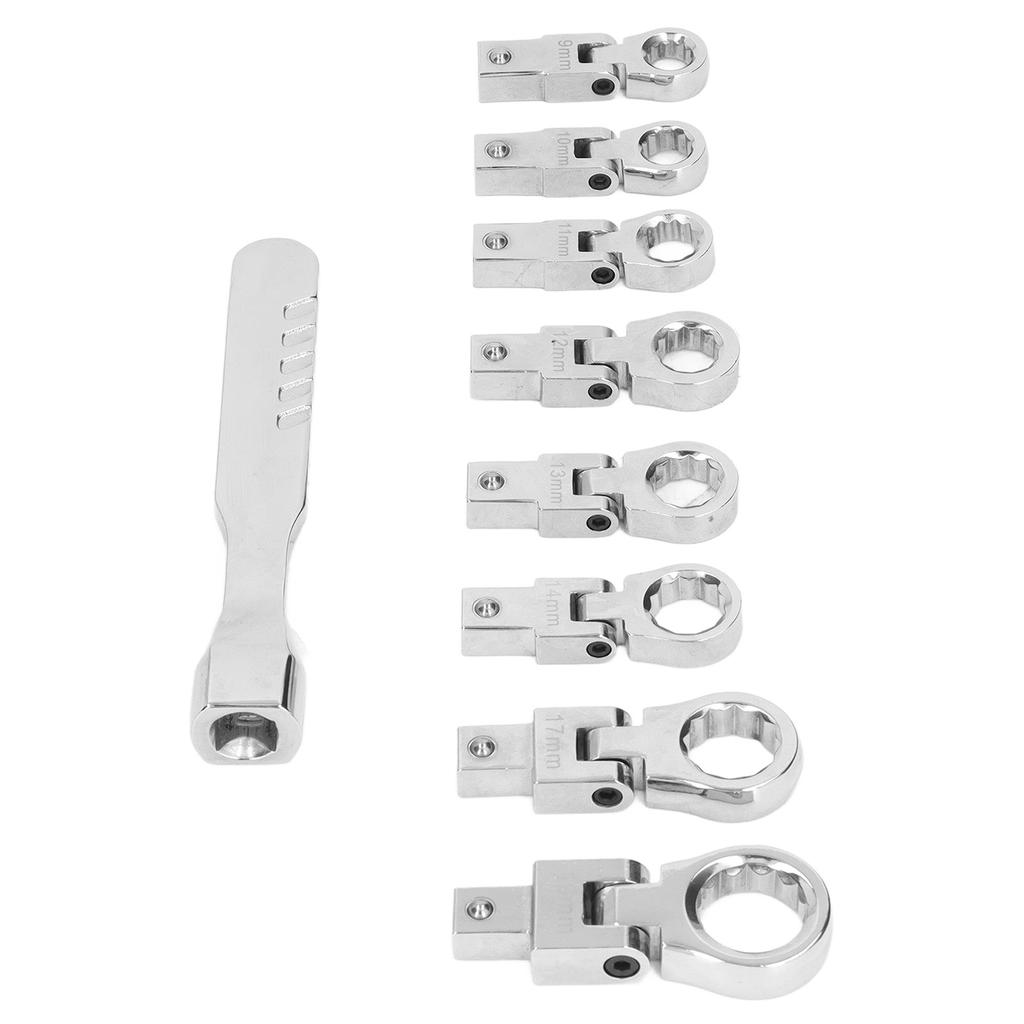 9Pcs Interchangeable Ratchet Wrench Chromium Vanadium Steel Box Wrench Set for Automotive