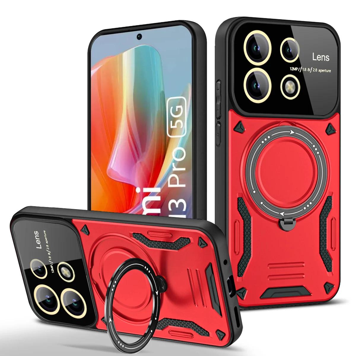 

Роскошный бронированный чехол Magsafe для беспроводной зарядки Redmi Note13 Pro Plus Note 13 4G 5G магнитный чехол-бампер с кольцом RM Note 13 Pro Plus красный