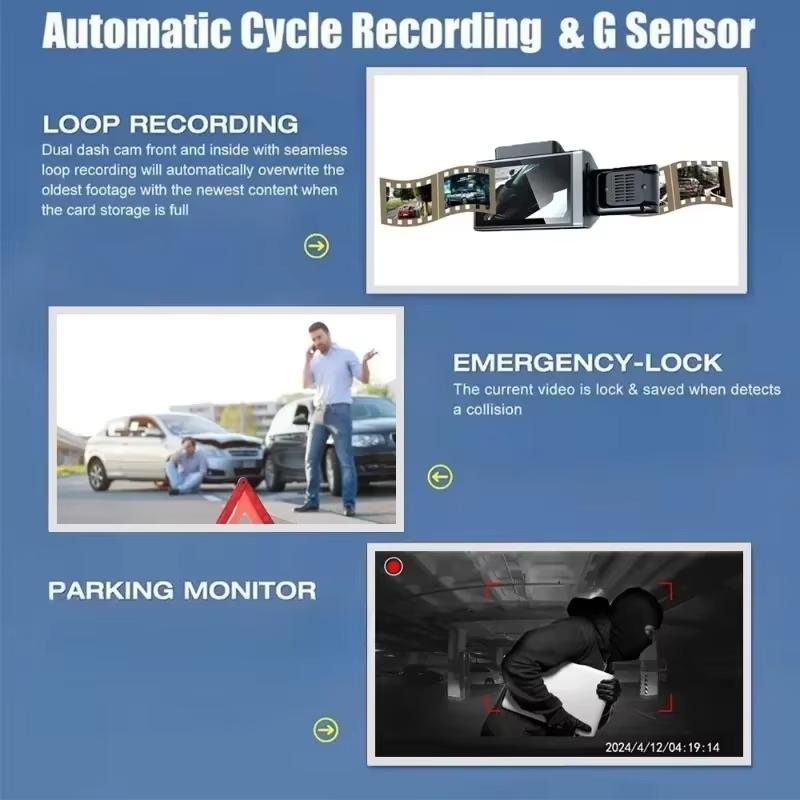 Motion Detection Car Camera Black Box Dash HD 1080P Cam Dashcam G-Sesor 360 ° Lens Rotation Dvr 3 Inch with WiFi Night Vision
