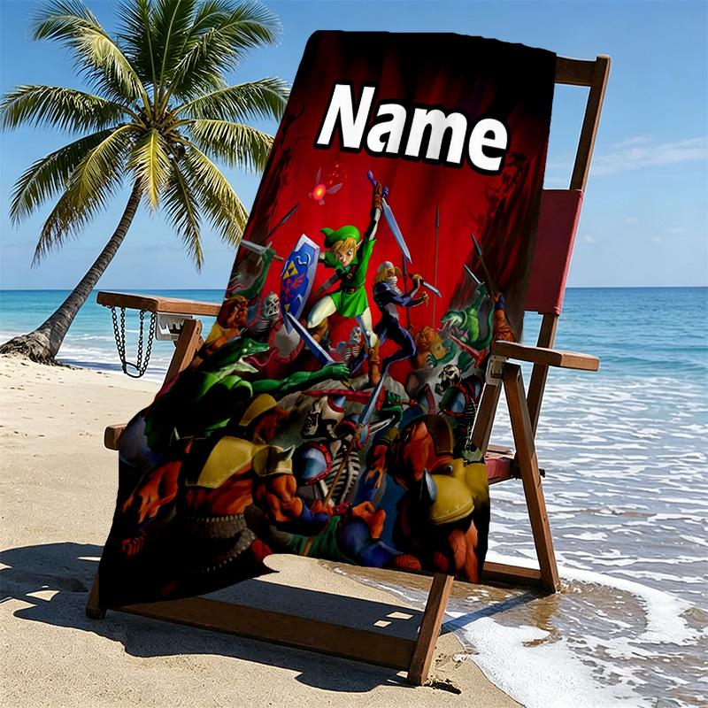 Custom Name Personalized Video games Print Beach Towel, for Trip Camping Beach Party Home Decor, Birthday Gift for Family & Friends