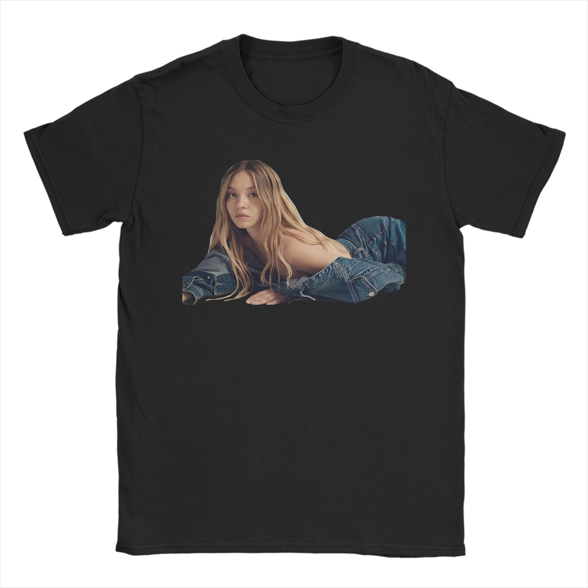 Blonde Woman Denim Jacket Cool Graphic Print T-shirt XXXXL