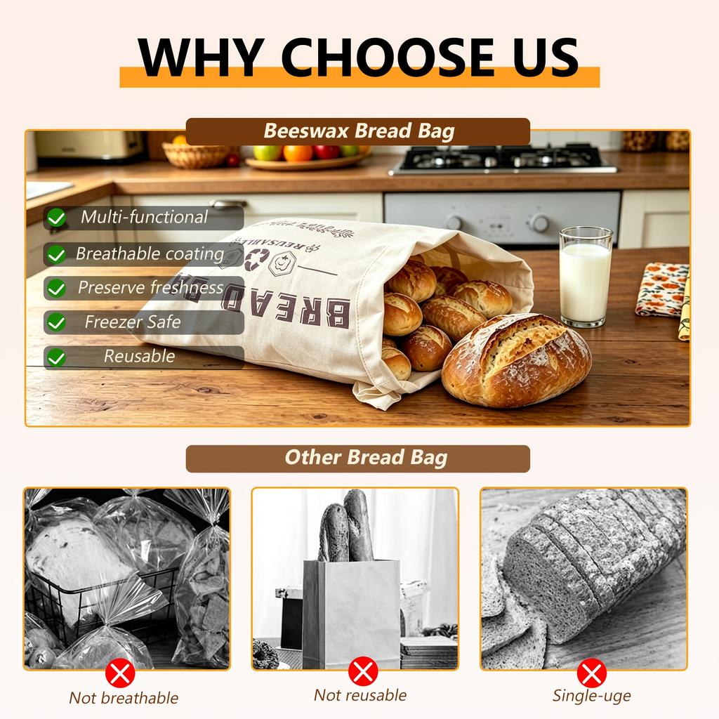 1/2 Packs Reusable Beeswax Bread Extra Large Keeping Freezer Bread Storage Container Friendly Preservation Pouch Homemade Bread