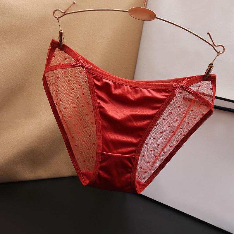 Large Sexy Seamless Low Waist Mesh Panties for Women - Silky Satin with Cotton Crotch