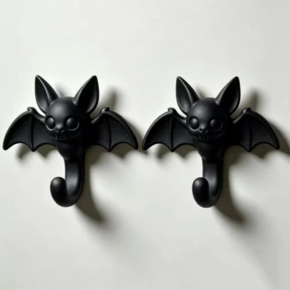 2PCS 3D Printed Cartoon Bat Shaped Wall Hook Self Adhesive Clothes Hook Storage Hooks Office