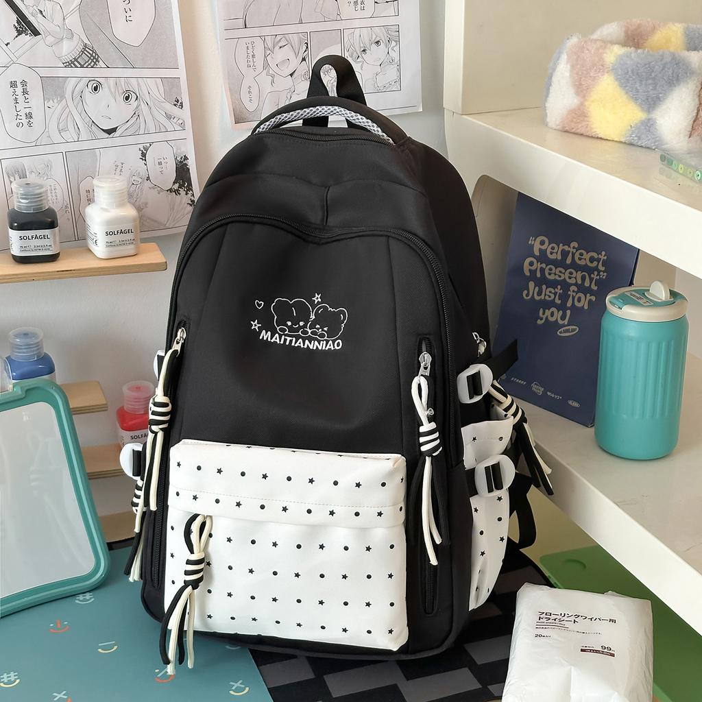 Schoolbag schoolbag female student solid color simple Japanese high-value girl backpack large capacity lightweight versatile casual backpack